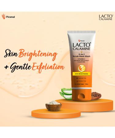 Lact'o Calamin'e 3-in-1 Vitamin C Face Scrub-Mask-Wash for Skin Brightening Effect | 100ml x 1 | Multi-action Vitamin C Face Wash Face Scrub Face Mask. - Buy Online on GoSupps.com