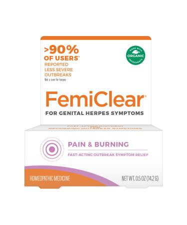 FemiClear for Genital Herpes Symptoms, Pain & Burning | All-Natural Aid for Outbreak Symptoms | Formulated for Women | 0.5 oz Tube