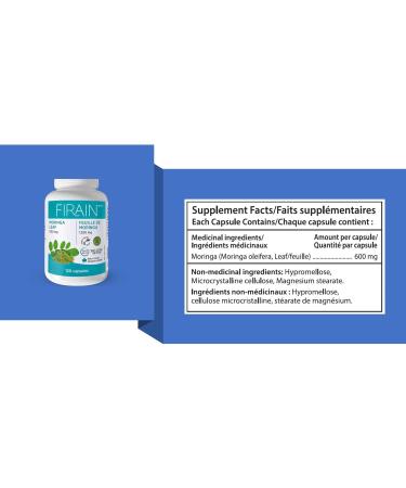 Firain Moringa Oleifera Leaf Canadian Made 600mg capsules - Natural Antixoidant Boost for Optimal Health - Buy Online on GoSupps.com