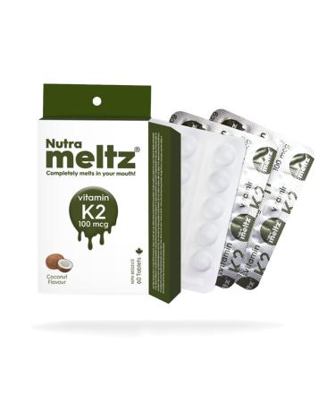 Nutrameltz Vitamin K2 100 mcg Vitamin K2 as MK7 Supplement for Strengthening Teeth Bones Promotes Heart Health Quick Dissolving Tablets for K2 Vitamin Deficiency Coconut Flavour (60 Tablets)