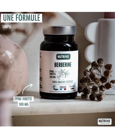 Berberine 60 capsules Barberry Extract 500 mg 2 months of treatment 100% vegetable origin Regulation of fat and sugar levels in the blood Vegan Made in France Nutrivie - Buy Online on GoSupps.com