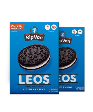 Rip Van LEOs - Cookies and Cream Sandwich Cookies - Keto Snack Cookies - Low Sugar & Low Carb Snack - Diabetic Snacks - 32 Keto Cookies (2 Packs of 6.77oz)