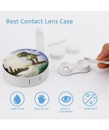 Dinosaur Surfer Round Case For Contact Lens Kit Storage Box with Mirror Printed - Buy Online on GoSupps.com