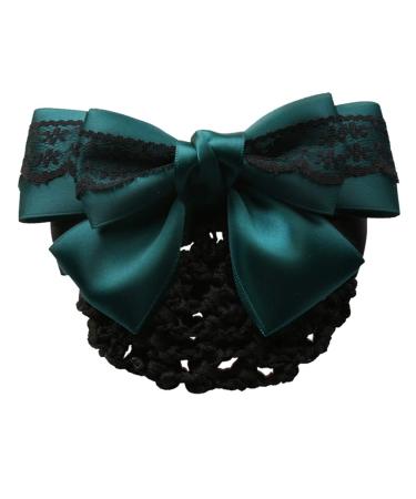 Cheerlife hair clip with hair net rhinestones pearls bun hair clip hair clip ponytail bow knot net green