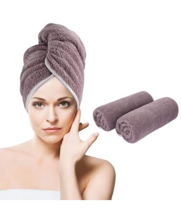 SUNLAND Microfiber Hair Towel Perfect for Curly Long & Thick Hair Super Absorbent Quick Drying Band Anti-Hair Dry 20 x 40 Inch (50.8 x 101.6 cm) 20 inchx40 inch 2pack Dpurple