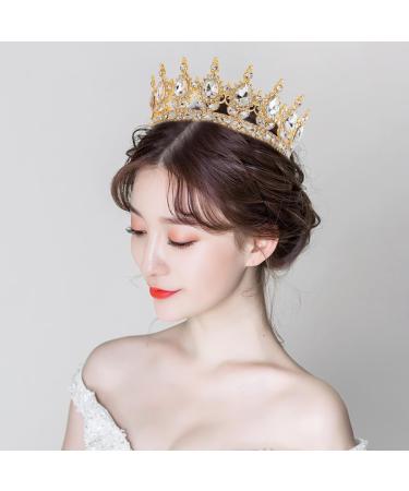 Queen Crown Rhinestone Wedding Tiara - Gold & White Costume Party Accessories | Princess Birthday & Bridal Crowns - Buy Online on GoSupps.com