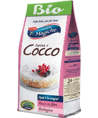 Lo Conte Le Farine Magiche Farina Cocco Grattugiato grated coconut flour glutenfree and vegan ideal for cakes muffins fruit salads pancakes pack of 250 g