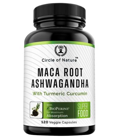 Maca Root 10 000 mg Ashwagandha 6000mg Extract Capsules for Men and Women with Turmeric Curcumin and Bioperine 120 Capsules Made in USA