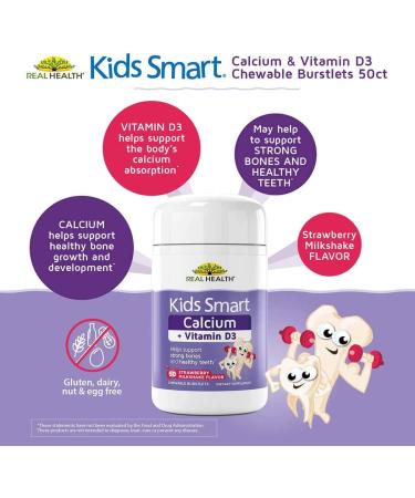 Real Health Kids Smart Calcium + D3 Chewables | 50 Count - Buy Online on GoSupps.com
