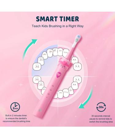 Girls Proalpha Electric Toothbrush for Kids Age 3-12 | Rechargeable Sonic Toothbrush with Timer | 2 Reminder Brush Heads | IPX7 Waterproof | Pink - Buy Online on GoSupps.com