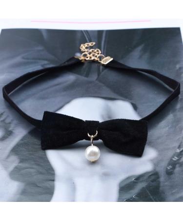 Vintage Satin Choker Necklace with Pearl Pendant & Black Bow - Punk Leather Collar Jewelry for Women & Girls - Buy Online on GoSupps.com