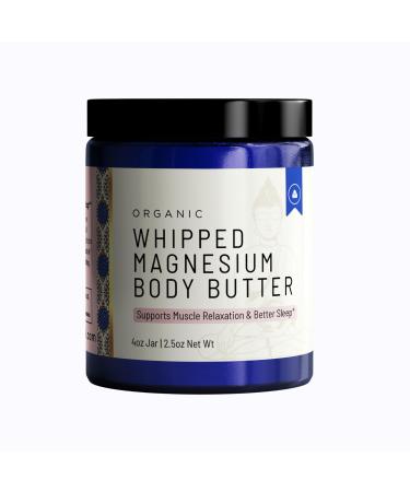 Organic Magnesium Whipped Body Butter 4 oz Jar Extra Strength Magnesium Chloride from Ancient Zechstein Seabed Supports Muscle Relaxation & Better Sleep