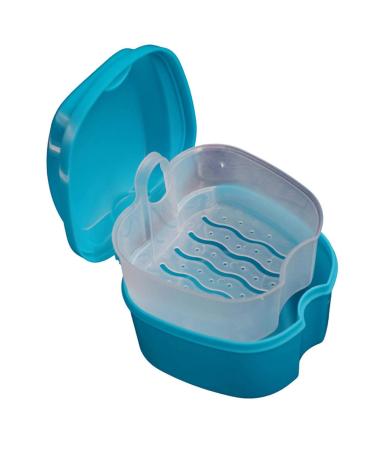 Gusengo denture container - braces with sieve prosthesis Teeth Box made of plastic storage box with hanging sieve for false teeth storage cleaning dark blue