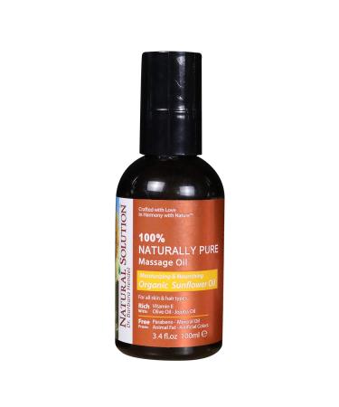 Natural Solution 100% Naturally Pure Massage Oil for Aromatherapy Relaxing Massage Organic Sunflower Oil Jojoba Oil & Olive Oil Hair & Skin Care Benefits Moisturizing & Nourishing - 3.4 oz
