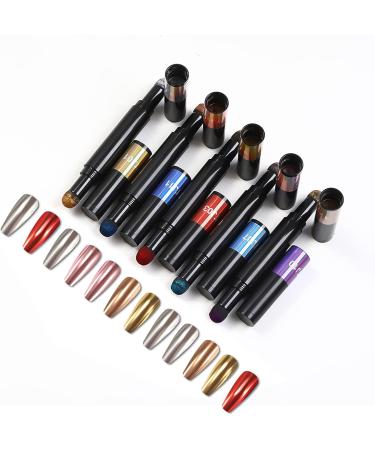 RoseFlower 6pcs Double Head Chrome Mirror Effect Nail Powder Pen - 12 Colors Glitter & Manicure Tool #4 - Buy Online on GoSupps.com