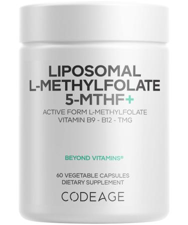 Codeage Liposomal L-Methylfolate 5-MTHF+ - Active Vitamin B9 Methylcobalamin B12 Betaine TMG B6-2-Month Supply Multivitamins - Liposomal Delivery - Bioavailable B-Vitamin Complex - 60 Capsules