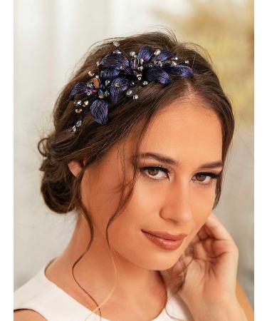 IYOU Flower Copper Wire Headbands Navy Blue Crystal Hair Bands Handmade Vintage Party Prom Wedding Hair Accessories for Women - Buy Online on GoSupps.com