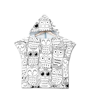 Children's bathing towel bathing towel beach towel for children Treer baby bathrobe animal print children robe beach swim with hood poncho for boys and girls (60x60cm black and white owl) 60x60cm black and white owl