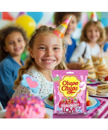 Chupa Chups Strawberry Love Lollipops Bulk Sweets for Party Bags 3 Assorted Flavour Lollies Sweet Bulk Pink Lollypops Mix for Sweet Sharing Chupa Chup Party Sweet Lolly 3x10 pack + Cheeroo Magnet - Buy Online on GoSupps.com
