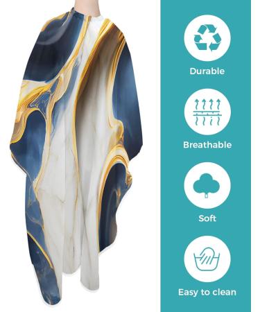 Navy Blue Gold Barber Cape - Stylish Hair Cutting Cape for Women Men & Kids | Modern Marble Design Hairdressing Gown with Elastic Neckline - Buy Online on GoSupps.com