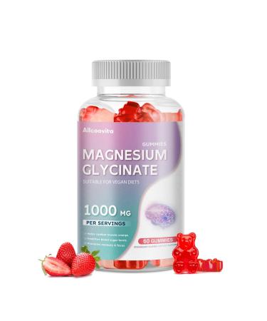 Magnesium Glycinate Gummies 1000mg - Sugar Free Magnesium Potassium Supplement with Vitamin D B6 CoQ10 for Calm Mood & Sleep Support - 60 Strawberry Gummies -1 Pack Strawberry 60 Count (Pack of 1)