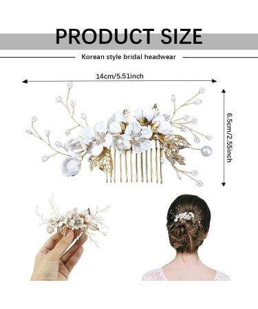 FERCAISH Wedding Hair Comb Flower Crystal Bridal Hair Accessories Pearl Leaf Headpiece for Wedding Bride Bridesmaid (White) - Buy Online on GoSupps.com