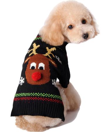 HRTTSY Dog Sweater - Christmas Cartoon Reindeer Knitwear for Pets | Warm XXS Black Winter Clothes - Buy Online on GoSupps.com