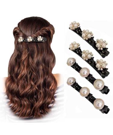 4PCS Sparkling Crystal Stone Braided Hair Clips with 3 Small Clips Pearl shaped hairpin duckbill clip Braided Hair Clip with Rhinestones for Girls Women Hair Accessories