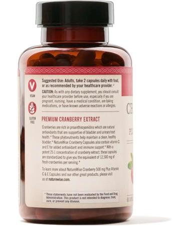 NatureWise Cranberry Extract Pills 12 500mg - Vegan Urinary Tract & Immune Support with Vitamin C & E - Sugar-Free Non-GMO - 60 Capsules - Buy Online on GoSupps.com