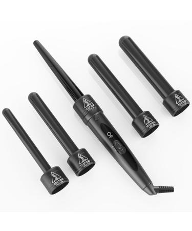 Scriptures Curling Iron 5 in 1 Curling Wand Set (0.35"-1.25") for All Hair Types Dual Voltage Adjustable Temperature Instant Heating with Glove and 2 Hair Clips - Ideal for Women