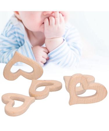 Wooden Kids Toys 5Pcs DIY Baby Wood Teether Toys Heart Shaped Polished Necklace Pendant Art Craft Accessory