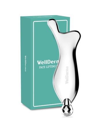 WELLDERMA Stainless Steel 2 in 1 Gua Sha & face Roller Metal Tool for Effective Puffiness Reduction Lymphatic Drainage and Facial Tension. Durable Convenient Gua Sha Travel Friendly Pouch