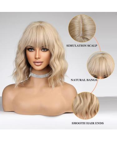 Esmee Short Wave Blonde Bob Wig with Bangs - 12 Inches | Curly Wavy Synthetic Cosplay Wig for Women - Buy Online on GoSupps.com
