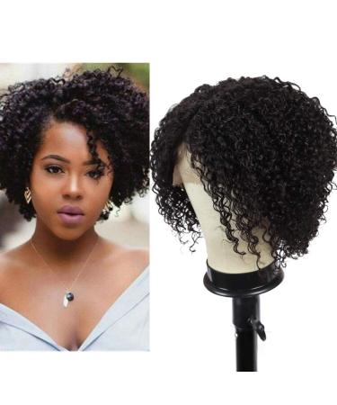 WIGENIUS Short Kinky Curly Human Hair Wig L Part Lace Front Wigs for Black Women Short Curly Brazilian Human Hair Wigs with Natural Hairline (12inch Black) 12