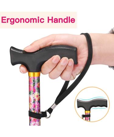 LIXIANG Folding Walking Cane - 5-Level Height Adjustable for Men & Women - Rosy Floral Printing - Buy Online on GoSupps.com