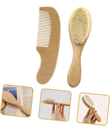 Kisangel Infant Hair Brush Set - Soft Baby Wooden Goat Hair Comb for Newborns and Toddlers - Bristle Cradle Brush Kit for Baby Shower Gift - Buy Online on GoSupps.com