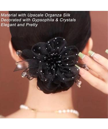 Elegant Elastic Hair Scrunchy with Rhinestone & Gypsophila Flowers - Hair Accessory for Girls, Women, Bride | AsggBah 1pc - Buy Online on GoSupps.com