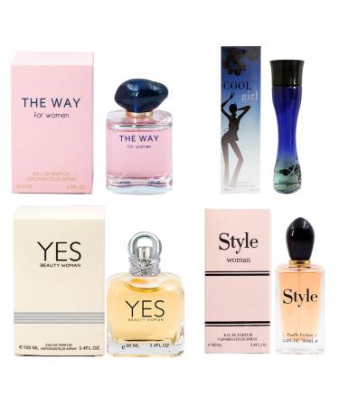 Perfume for Women (3.4oz/100ml x 4Pcs) Eau de Parfum (The Way Cool Girl Yes Style Women) Pack of 4pcs Fragrance for Women