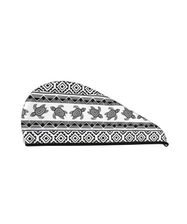 Ethnic Turtle Striped Coral Velvet Dry Hair Cap Unisex Wet Towel Wrap The Ideal Bathroom Pool Party Beach and Home Accessory