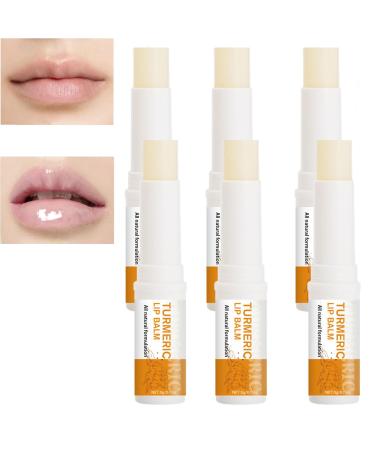 homomdy Turmeric Lip Balm for Dried and Cracked Lips Turmeric Lip Lightening for Dark Lips Lip Wrinkle Reduction Dull Dark Lip (6pcs)