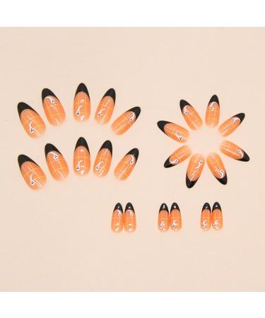 24Pcs Halloween False Nails - Cute Ghost Designs, Medium Almond French, Black Border, Press On Acrylic Nails for Women and Girls - Yellow Plaid Nail Art Accessories - Buy Online on GoSupps.com