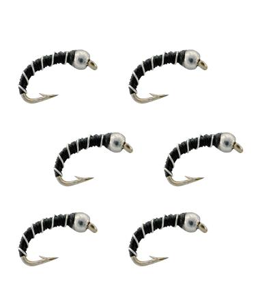 Thor Outdoor Zebra Midge Nymph Fly - Wet Fly Fishing Flies for Trout Bluegill and Other Panfish Black Eco Pack - 6 Pc - Size #18