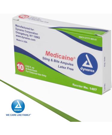 10-Pack Dynarex Medicaine Sting & Bite Ampules - Fast Bug Bite Itch Relief with Benzocaine & Menthol - 0.02 fl. oz. Each - Buy Online on GoSupps.com