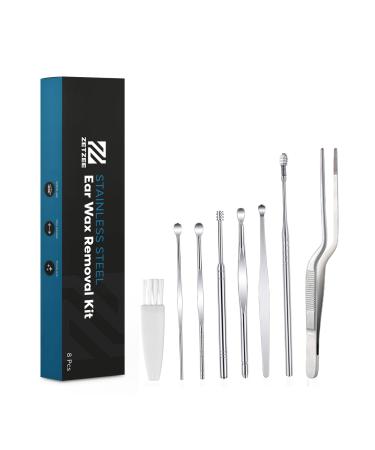 ZetZee - Ear Wax Removal Kit Ear Cleaner Ear Wax Cleaning Tools Kit Ear Picks Stainless Steel Curette (Set of 8 - with Storage Box)