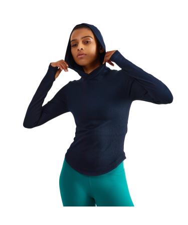 Womens Hooded Athletic Long Sleeve Running Shirts Workout Yoga Tops with Thumb Holes Slim Fit 8 Black