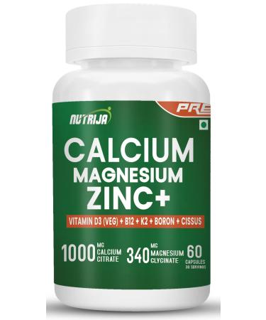 NutriJa Calcium Magnesium Zinc with Vitamin D3 Boron K2 & B12 (120 Capsules) 1 Count (Pack of 1)