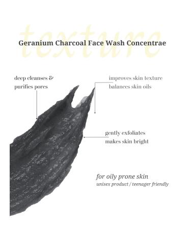 Rustic Art Organic Geranium Charcoal Face Wash Concentrate | Deep Pore Cleansing Blackhead Removal | Natural Geranium Peppermint Activated Charcoal | Sulfate Free | Oily Skin | 125g - Buy Online on GoSupps.com
