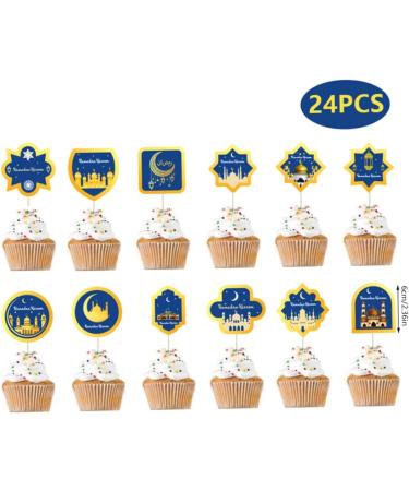Eid Mubarak Cupcake Topper 24PCS Ramadan Cake Toppers Islamic Muslim Party Decorations for Wedding Home Kitchen - Buy Online on GoSupps.com