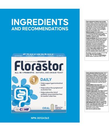 Florastor - Saccharomyces Boulardii CNCM I-745 - Daily All in One Probiotic - Gut Health & Digestive Support - Supports Immune System - The #1 Probiotic in class Worldwide - For Adults & Family 20 caps 20 count (Pack of 1) - Buy Online on GoSupps.com