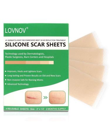 Reusable Silicone Scar Removal Sheets Professional for Scars Caused by C-Section Surgery Burn Keloid Acne and More Drug-Free 4 Reusable pcs (2 Month Supply) (Green)